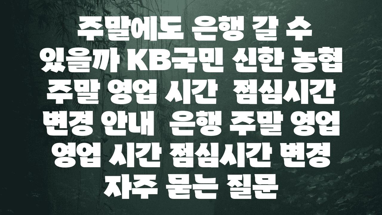  주말에도 은행 갈 수 있을까 KB국민 신한 농협 주말 영업 시간  점심시간 변경 공지  은행 주말 영업 영업 시간 점심시간 변경 자주 묻는 질문