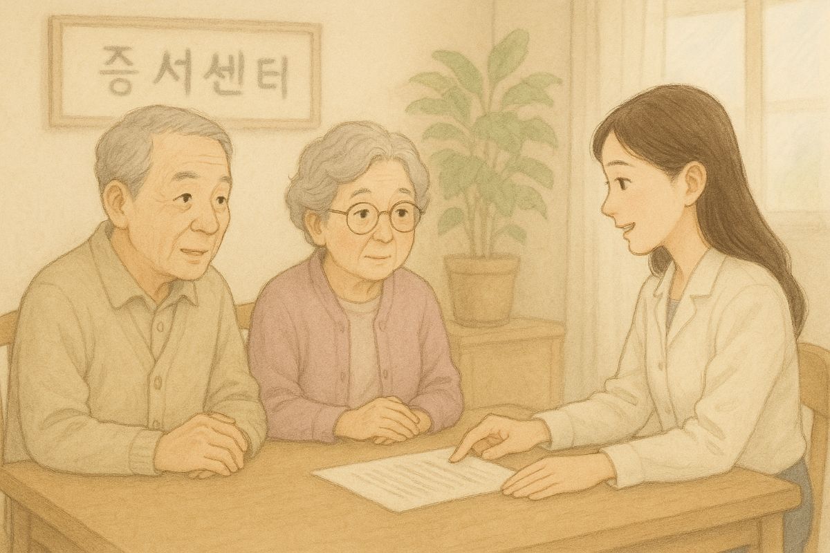 주민센터 상담받는 어르신들