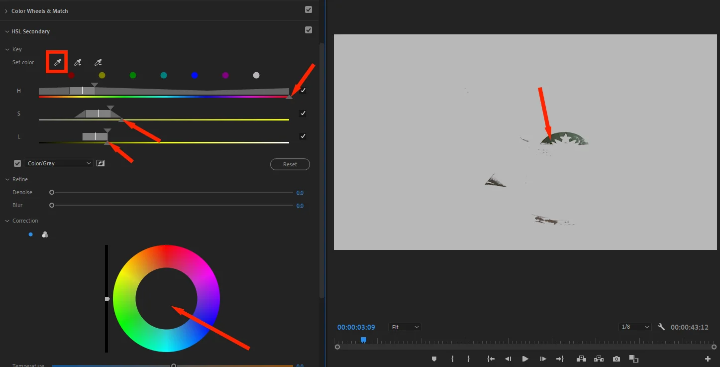 프리미어 프로의 lumetri color로 색 보정을 하는 모습