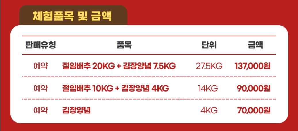 마을김장체험 사전예약