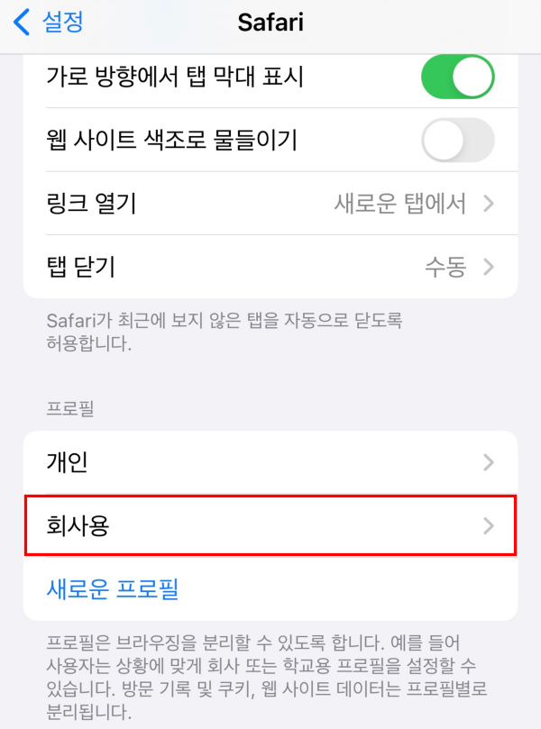 아이폰-설정-사파리-새로운프로필-생성-사진