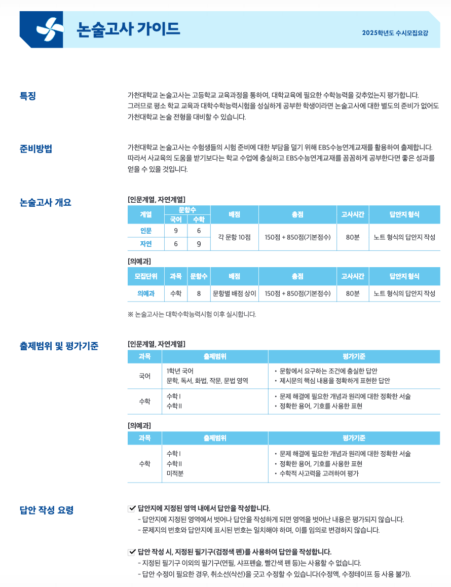 가천대 수시 논술전형 가이드