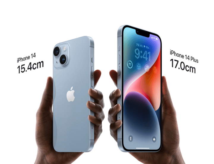 아이폰14일반&#44; 아이폰14Plus 크기 비교 사진