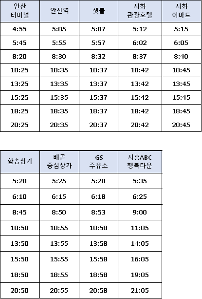 7002번 공항버스 공항행 시간표
