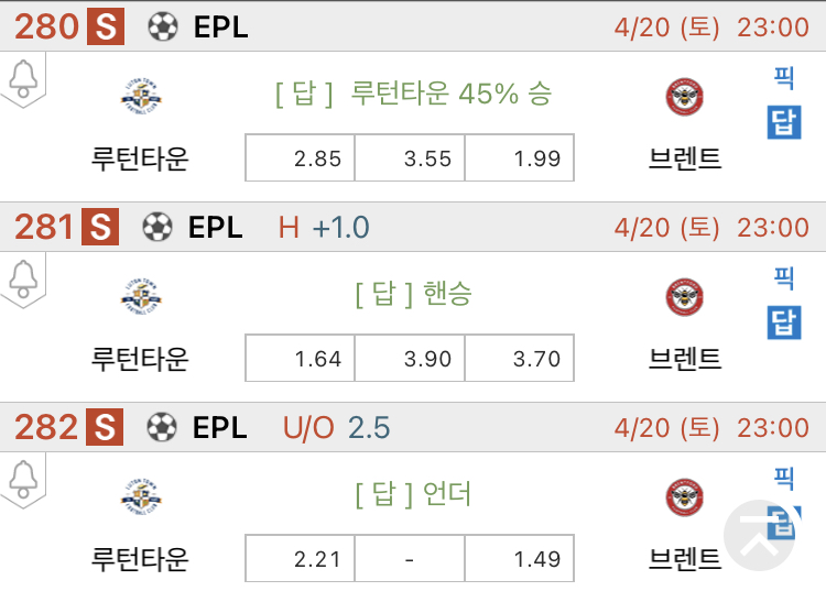  [진짜총판] 4월20일 루턴타운 VS 브렌트 해외축구분석