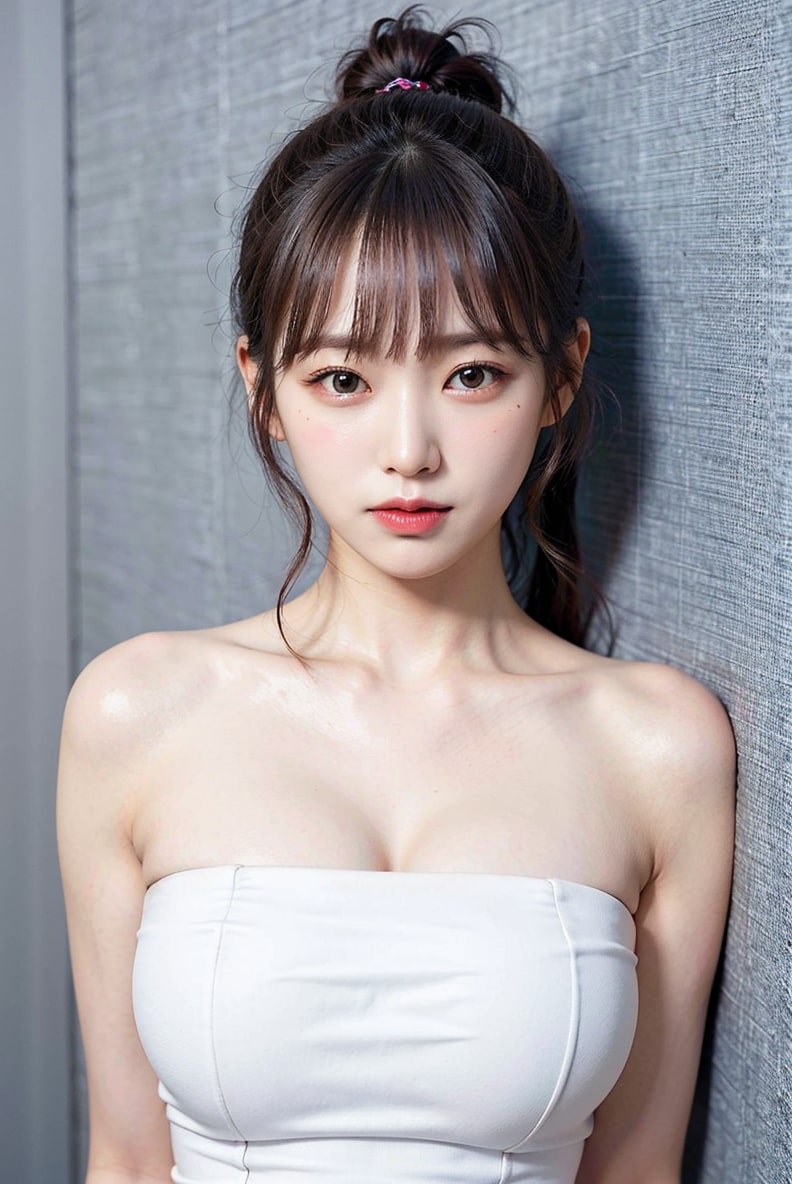  버스트샷 화이트 스트랩리스 드레스 입은 AI여자 만들기 그리기