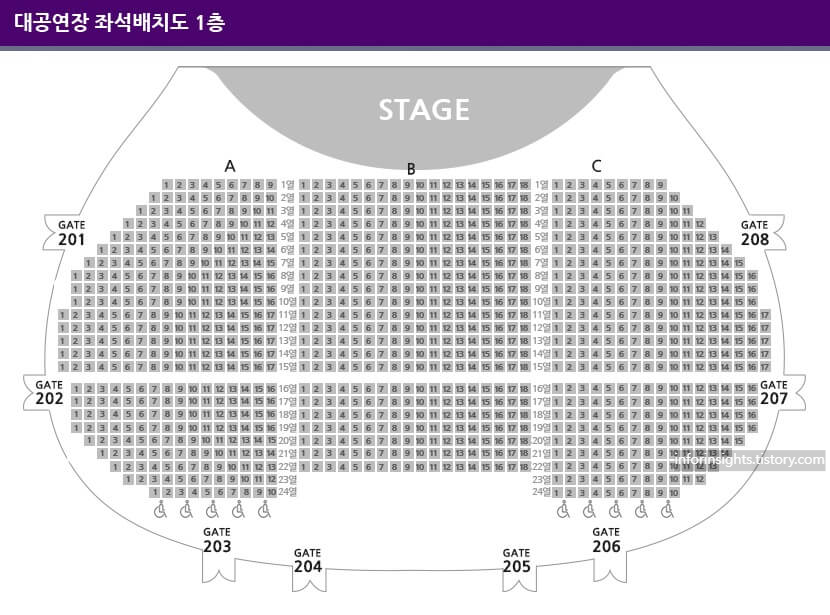 경남문화예술회관 대공연장 좌석 배치도 1층