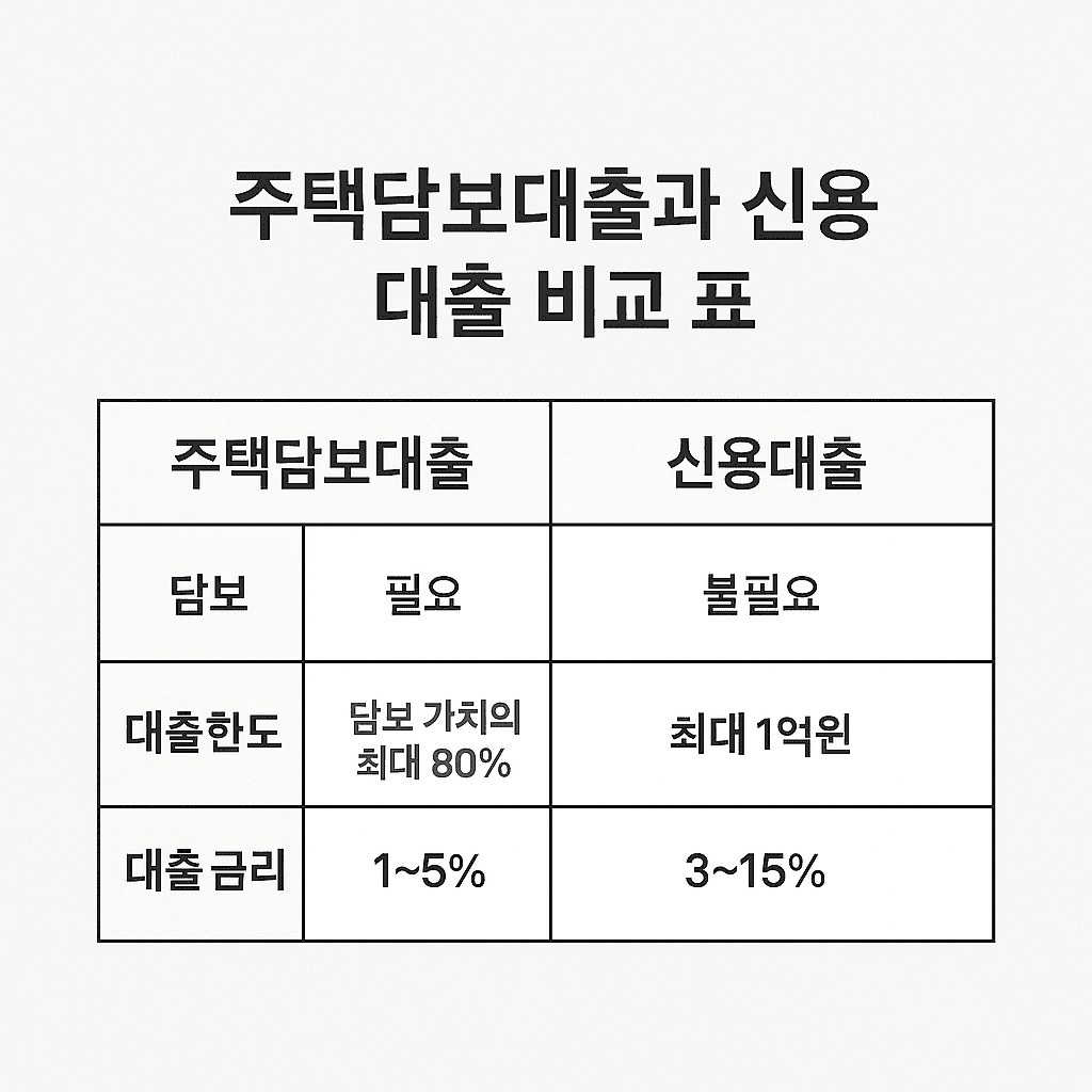 주택담보대출과 신용대출 비교 표