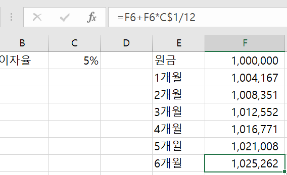 참조값 고정기능을 이용한 채워넣기 예제