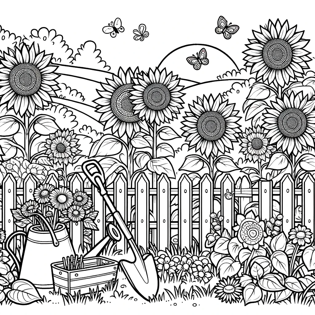 해바라기 정원 색칠공부 도안 sunflower garden coloring page