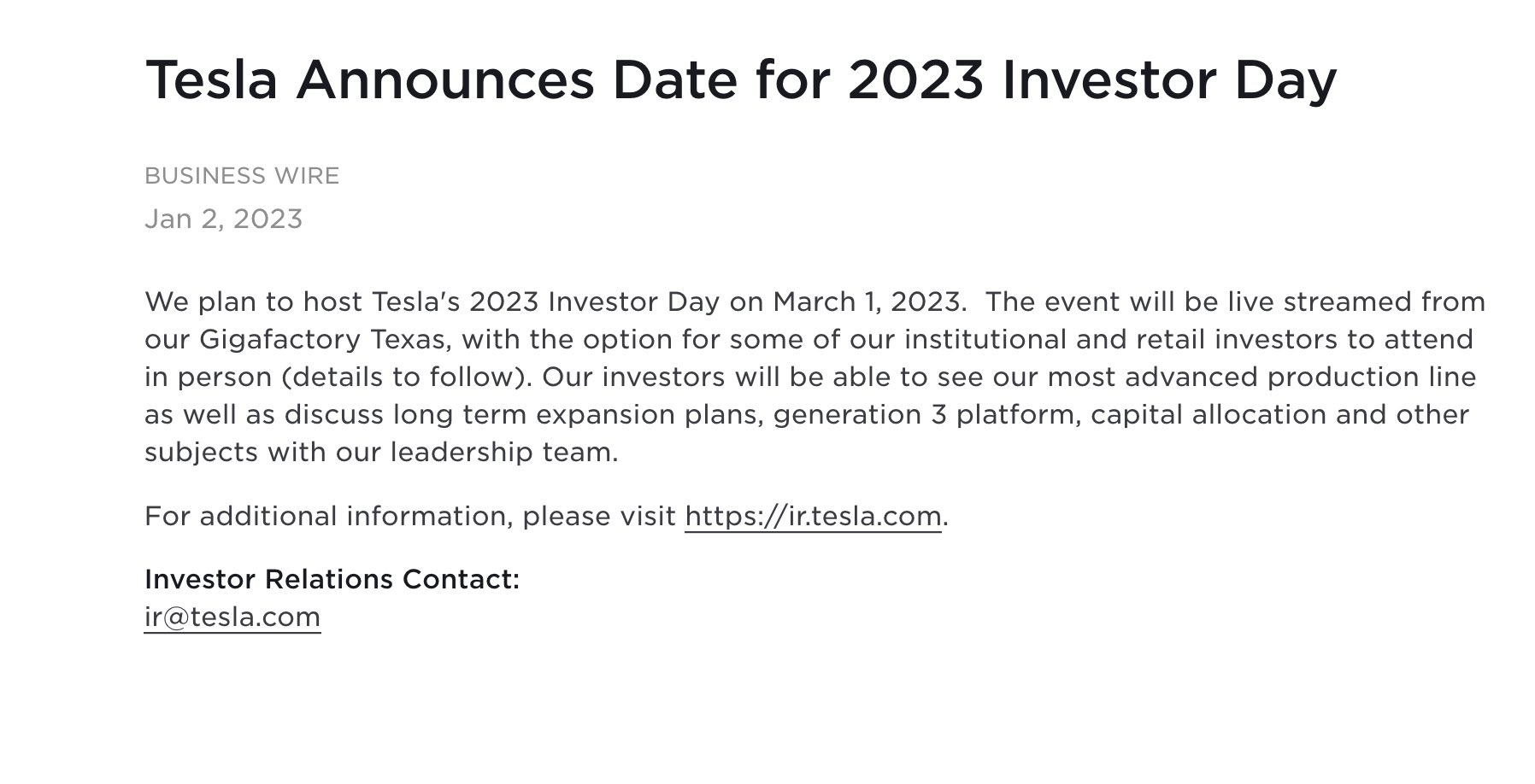 2023년 3월 1일 투자자의 날 행사 소식