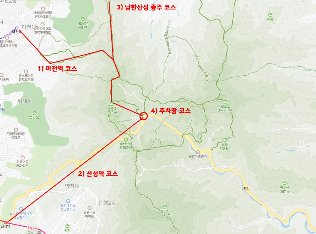 남한산성 등산로 지도