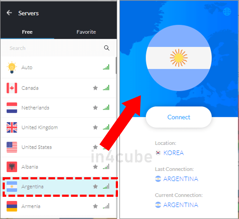 Flash-VPN(Unlimited-VPN-Connection)에서-원하는-국가(아르헨티나)-선택