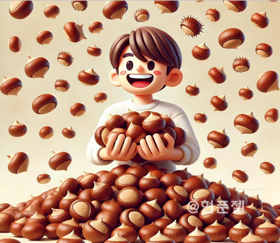 밤을 많이 받는 모습을 그림으로 표현함