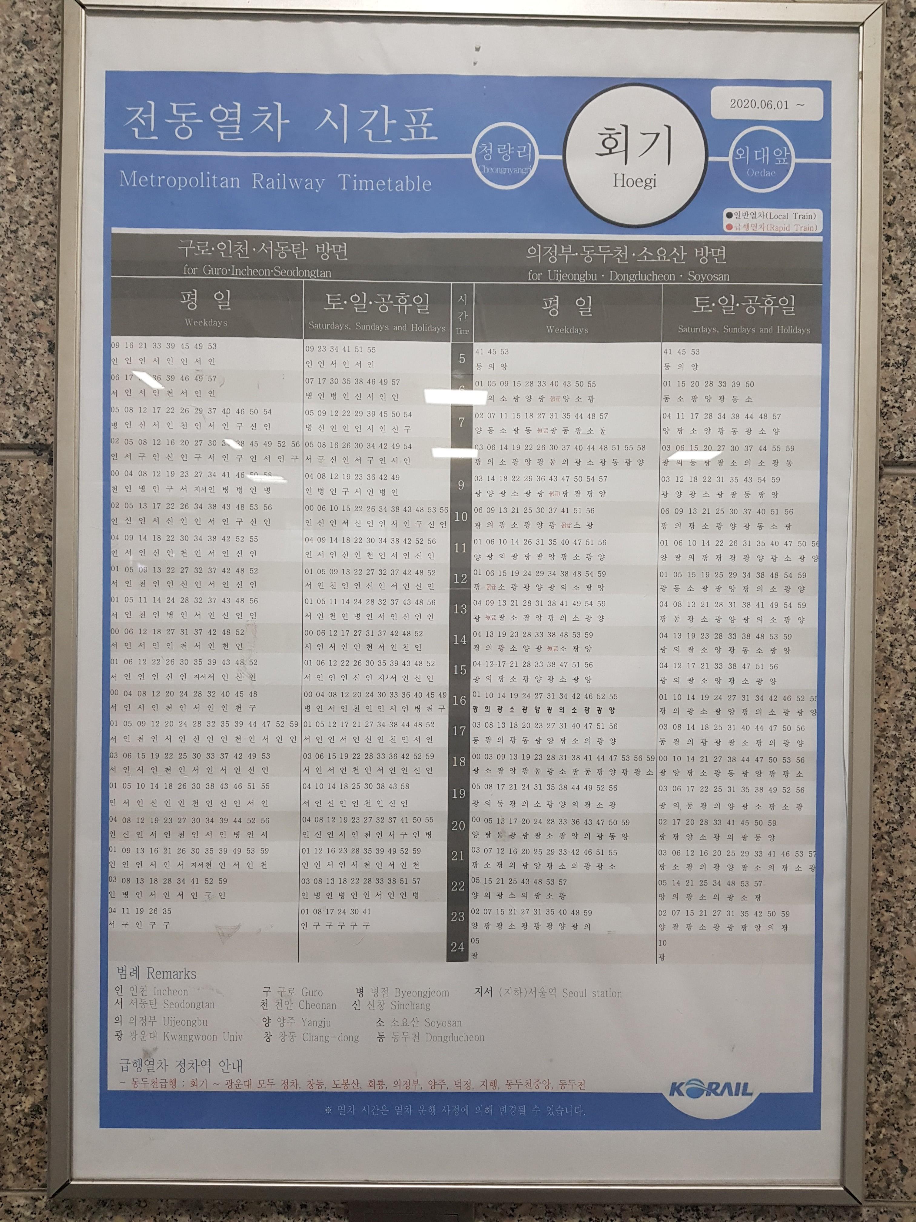  회기역 1호선 시간표 공사 기간