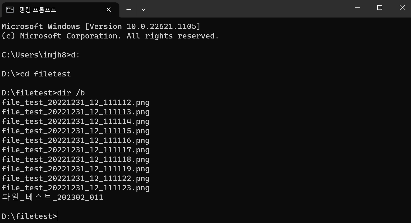 dir /b 명령어로 파일 리스트 출력