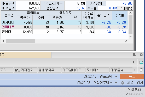  2020-06-05 주식 자동 매매 프로그램 거래 내역