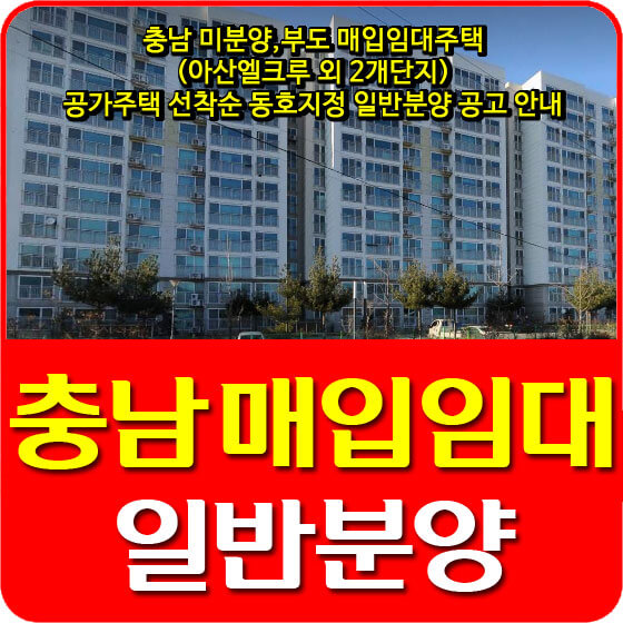  충남 미분양,부도 매입임대주택 (아산엘크루 외 2개단지) 공가주택 선착순 동호지정 일반분양 공고 안내