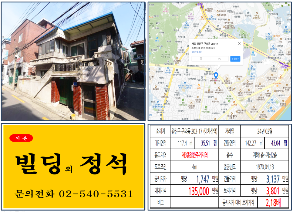 광진구 구의동 203-17번지 건물이 2024년 02월 매매 되었습니다.