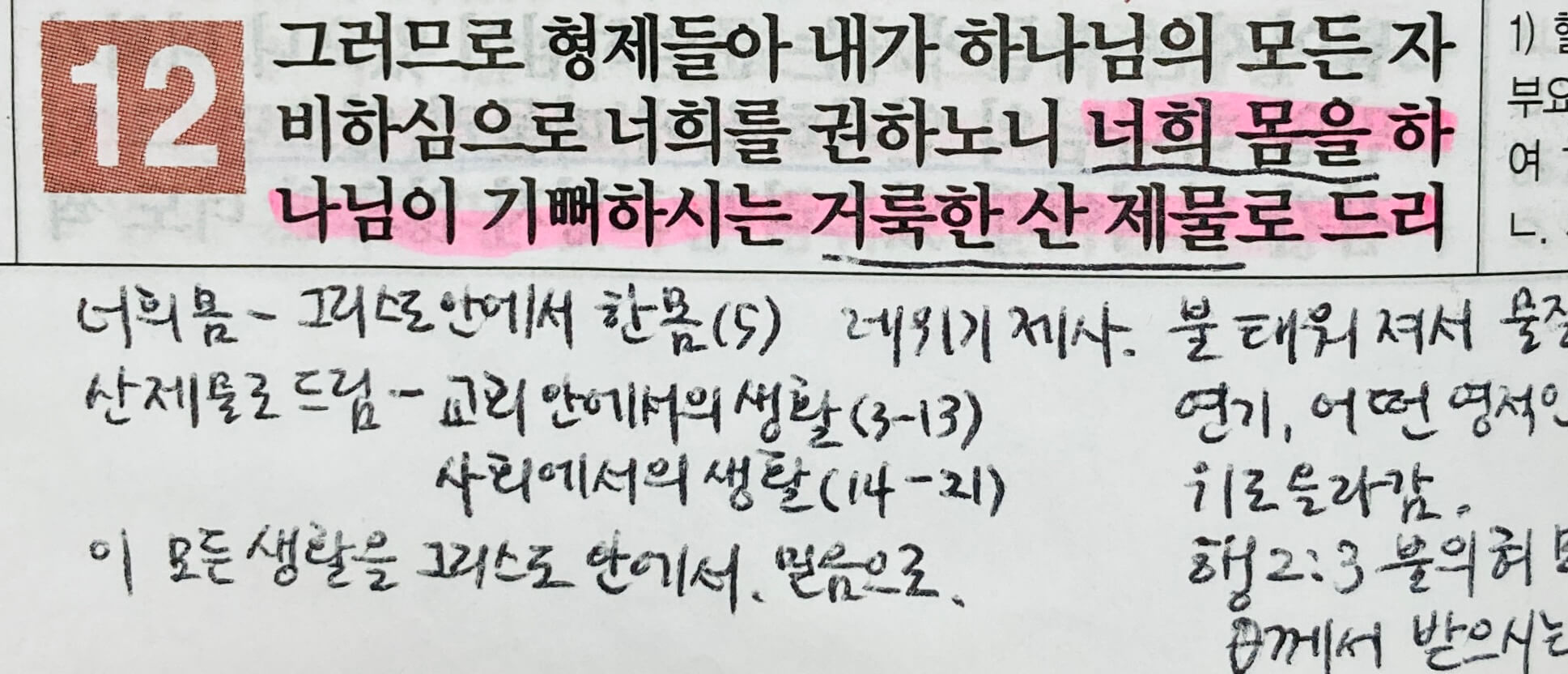 로마서 12장 첫 부분&#44; 너희 몸을 거룩한 산 제물로 드리라는 말씀의 의미