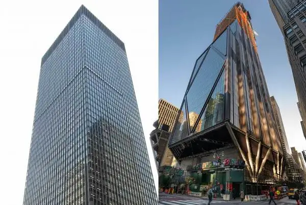 1960년대에 지어진 Chemical bank 빌딩(좌)은 2019년까지 JPMorgan Chase가 본사로 사용했지만&#44; 더 많은 직원을 수용하기 위해 역사적인 빌딩을 철거하고 높이 423m의 새로운 JPMorgan Chase의 빌딩(우)이 지어지고 있습니다.