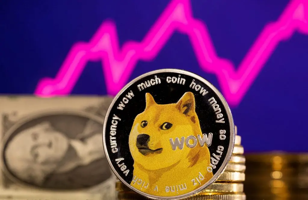 암호 화폐인 도지코인(Dogecoin)의 가격은 약 5% 하락