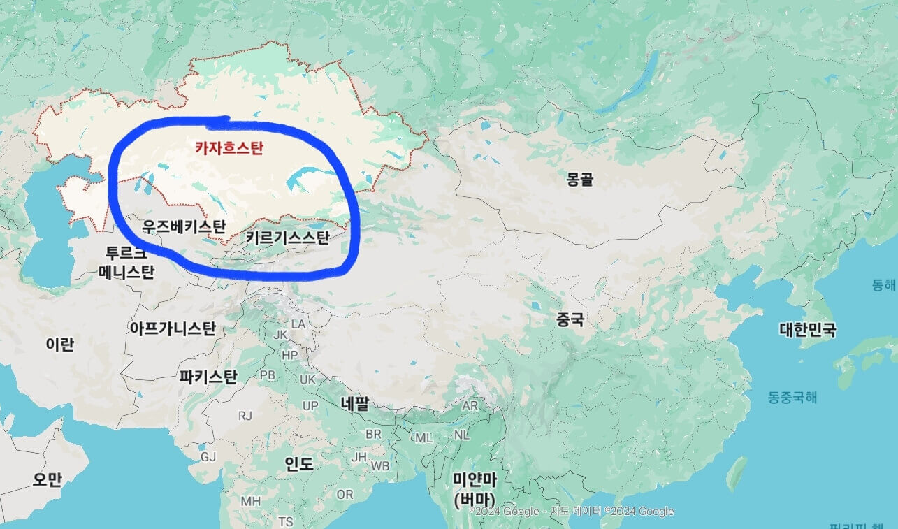 카자흐스탄, 우즈베키스탄, 키르기스스탄 위치
