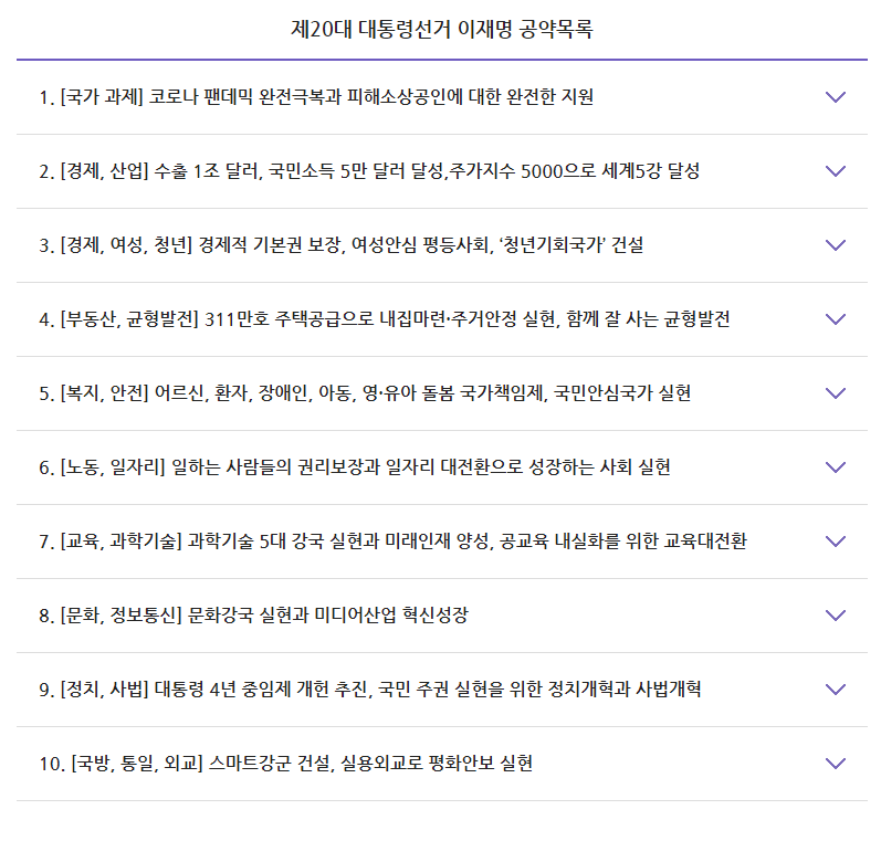 이재명 대선후보 공약목록