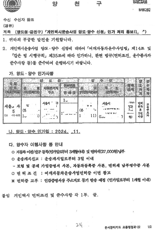 양도양수인가서