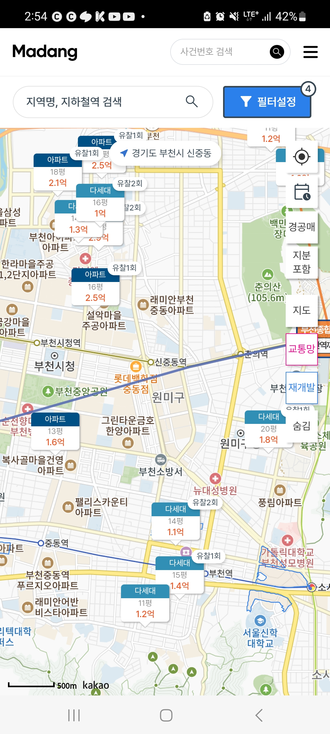 부천지역의 주요 경매 물건들