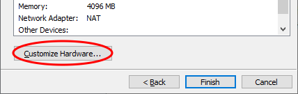 가상 머신 인터넷 차단
Customize Hardware 버튼