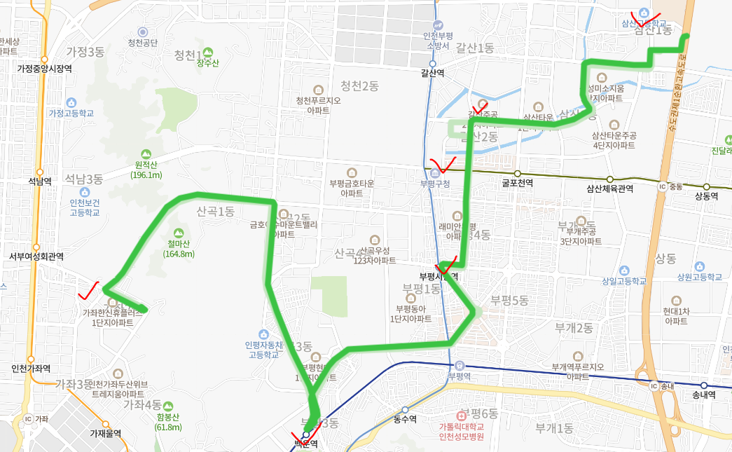  [인천] 556번 시간표,  노선 정보 : 삼산동, 부평시장, 부평역, 백운역, 가좌동