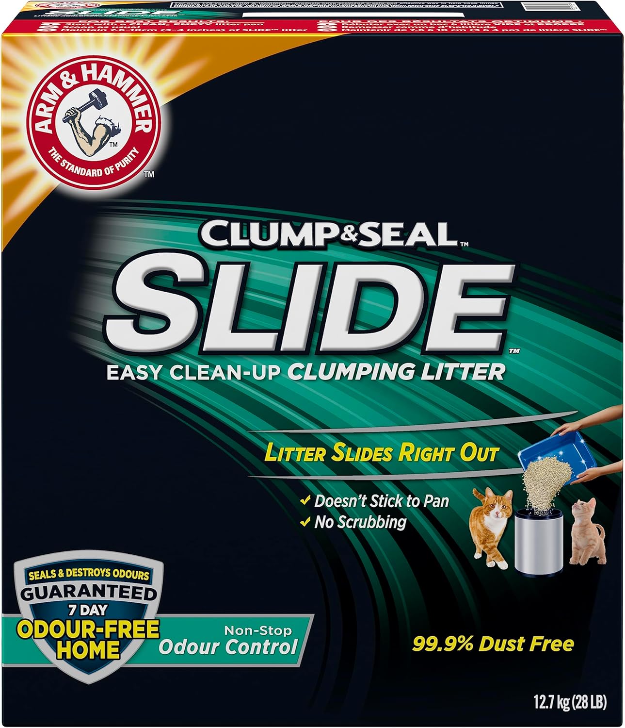 Arm & Hammer Clump & Seal Slide Clay Cat Litter, Non-Stop Odour Control, 12.7kg, 7 Days of Odour Control, Dust Free, Clumping Litter