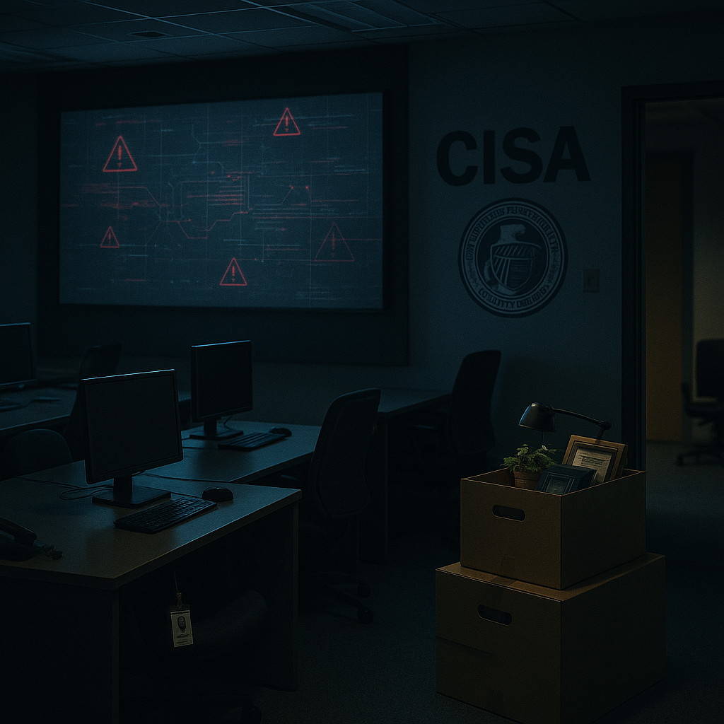 CISA 사무실의 공허한 모습과 보안 붕괴의 시각적 표현