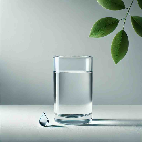 A glass of water with a small water droplet on the side