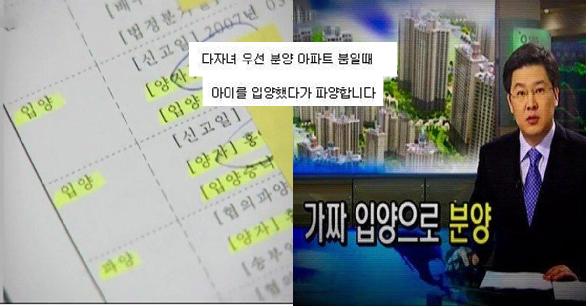  아이 입양해서 아파트 분양 후 파양한 사람들 ㄷㄷ