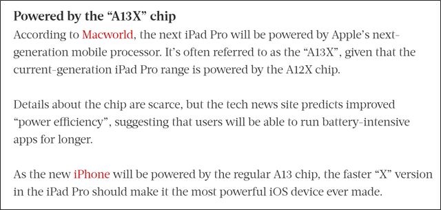 아이패드 프로 4세대에 적용될 가능성이 높은 새로운 A13X칩
