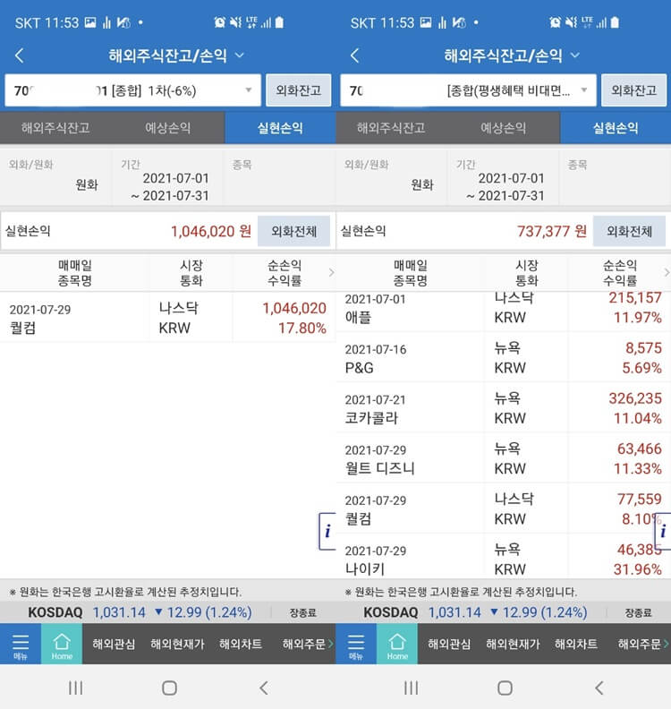  7월의 기록: 나이키에 웃고 울었네. 8~9월은 하락장이라고 하는데 무엇을 준비해야할까?