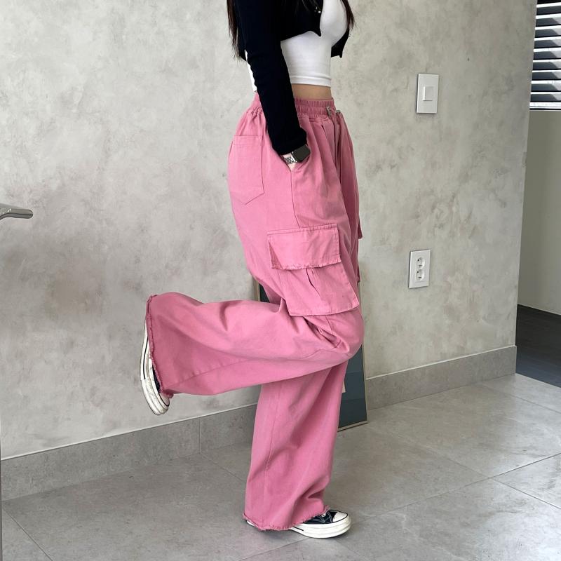 월드 핑크 와이드 카고 팬츠 밴딩 카고바지