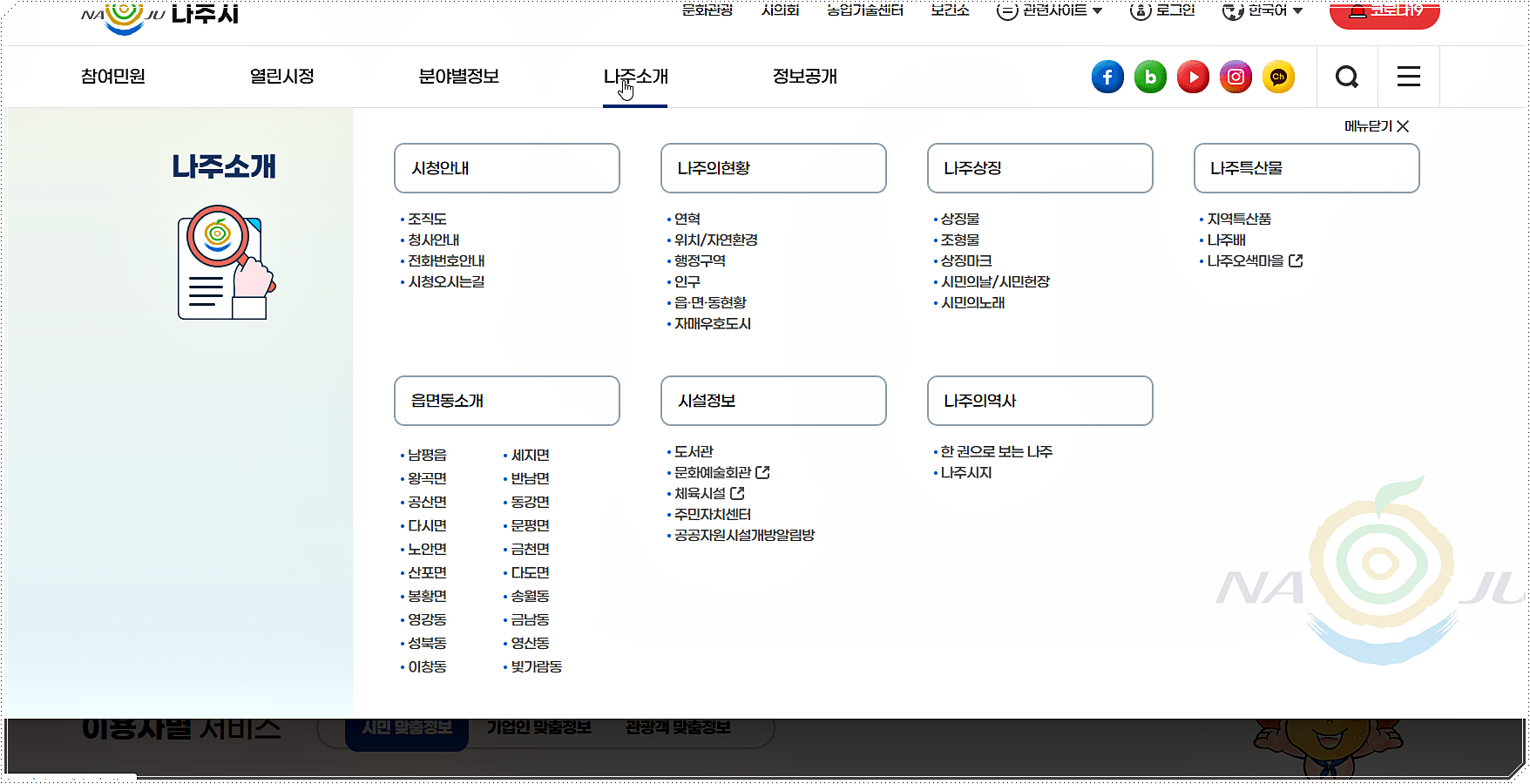 나주 소개 메뉴