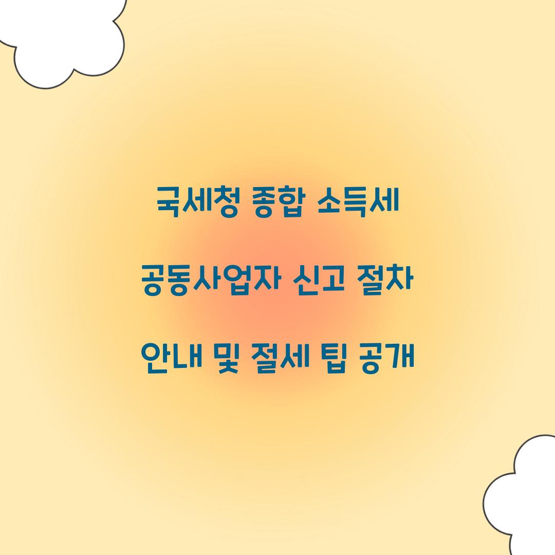 국세청 종합 소득세 공동사업자 신고 절차 안내