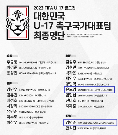 알트태그-대한민국 U-17 대표팀 명단