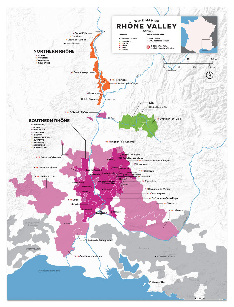 Rhone valley wine map