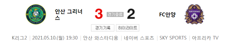  K리그2 / 국내축구 - 안산 VS 안양 (3 - 2) 2021시즌 11라운드 하이라이트 (2021년 5월 10일)