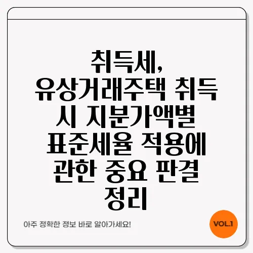 취득세, 유상거래주택 취득 시 지분가액별 표준세율 적용에 관한 중요 판결 정리