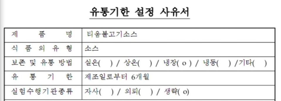 작성법 안내 유통기한설정사유서 3