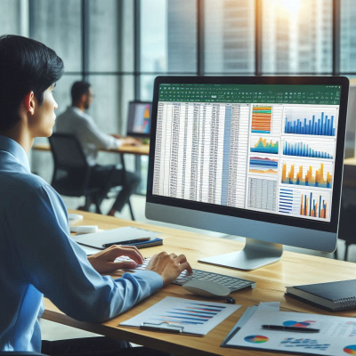 여러 개의 그래프가 화면에 표시된 상태에서 데이터를 분석하는 사람의 모습입니다.