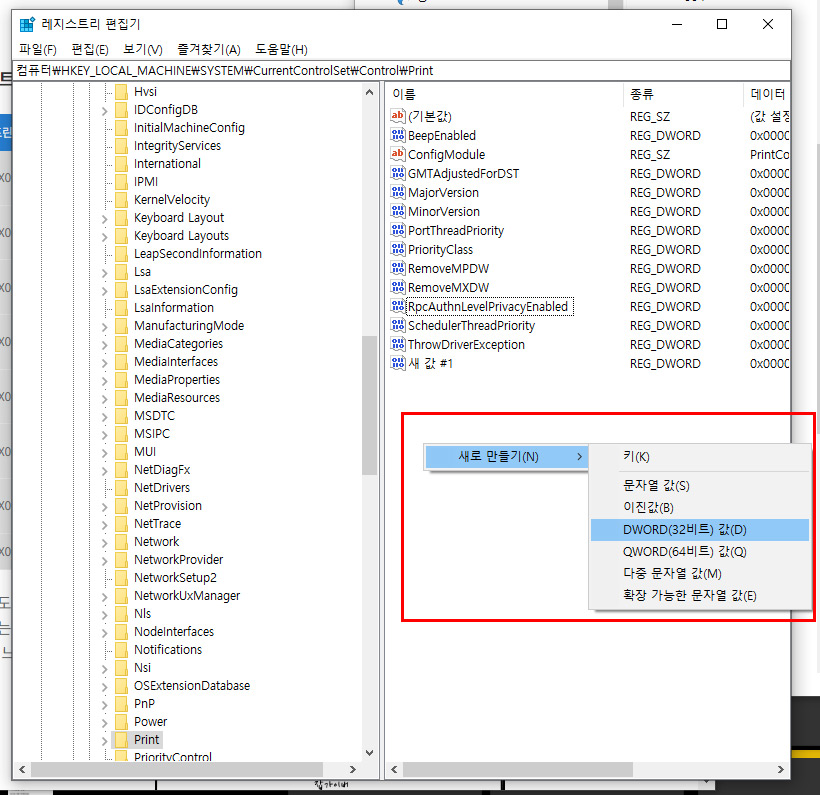 RpcAuthnLevelPrivacyEnabled 값이 있는 확인