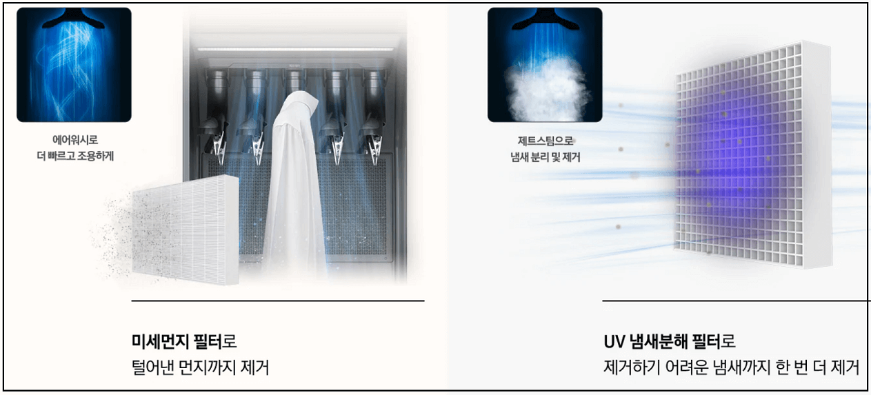 삼성 Bespoke 에어드레서 미세먼지필터 및 UV 냄새분해 필터 기능 사진