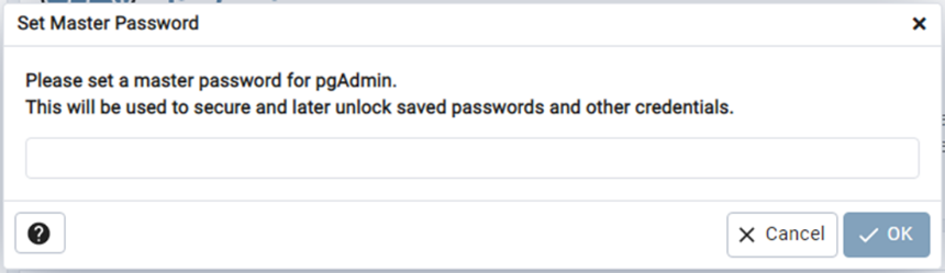 pgAdmin Master password 입력화면